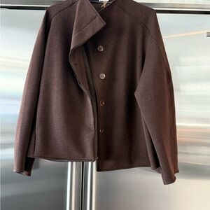 OGL minimalist Stand collar Brown Knit Jacket